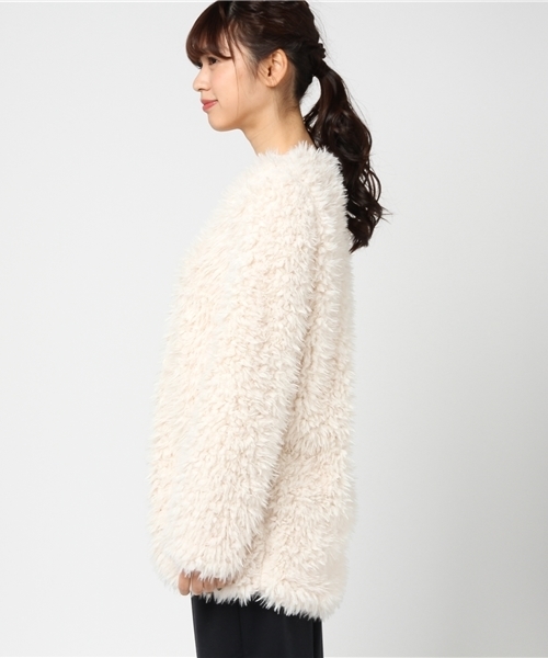 VENCEEXCHANGE（ヴァンスエクスチェンジ）の「ボリュームファーカーディガン               （カーディガン/ボレロ・レディース・ホワイト/ブラック・MEDIUM）」の4枚目の写真