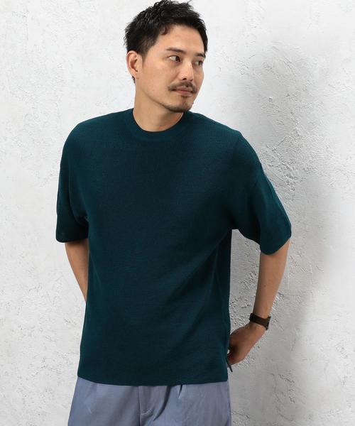 green label relaxing(グリーンレーベルリラクシング)の「ST ハイツイスト 畦編み クルーネック 5分袖 ニット ◆(ニット/セーター・メンズ・ホワイト/ワインレッド/ターコイズブルー・MEDIUM/LARGE/SMALL)」の2枚目の写真