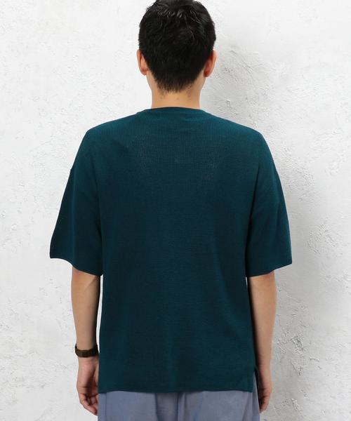 green label relaxing(グリーンレーベルリラクシング)の「ST ハイツイスト 畦編み クルーネック 5分袖 ニット ◆(ニット/セーター・メンズ・ホワイト/ワインレッド/ターコイズブルー・MEDIUM/LARGE/SMALL)」の4枚目の写真