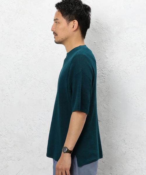 green label relaxing(グリーンレーベルリラクシング)の「ST ハイツイスト 畦編み クルーネック 5分袖 ニット ◆(ニット/セーター・メンズ・ホワイト/ワインレッド/ターコイズブルー・MEDIUM/LARGE/SMALL)」の6枚目の写真