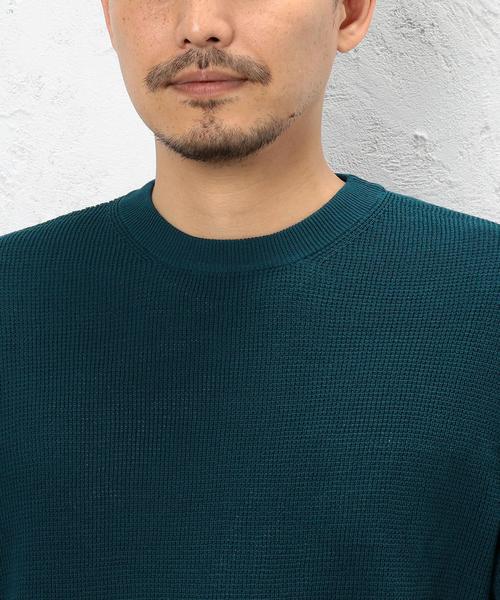 green label relaxing(グリーンレーベルリラクシング)の「ST ハイツイスト 畦編み クルーネック 5分袖 ニット ◆(ニット/セーター・メンズ・ホワイト/ワインレッド/ターコイズブルー・MEDIUM/LARGE/SMALL)」の8枚目の写真