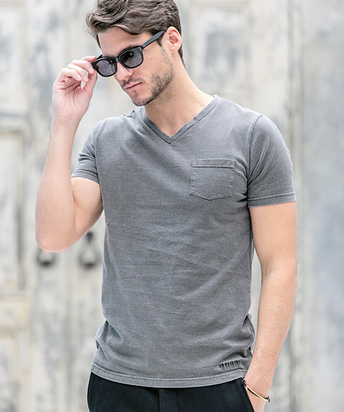 felkod(フィルコッド)の「mt4774-Vintage Like Firm Short Sleeve Pocket V Neck Tee Tシャツ(Tシャツ/カットソー・メンズ・ブラック/ネイビー/ライトグレー・L/M/S)」の1枚目の写真