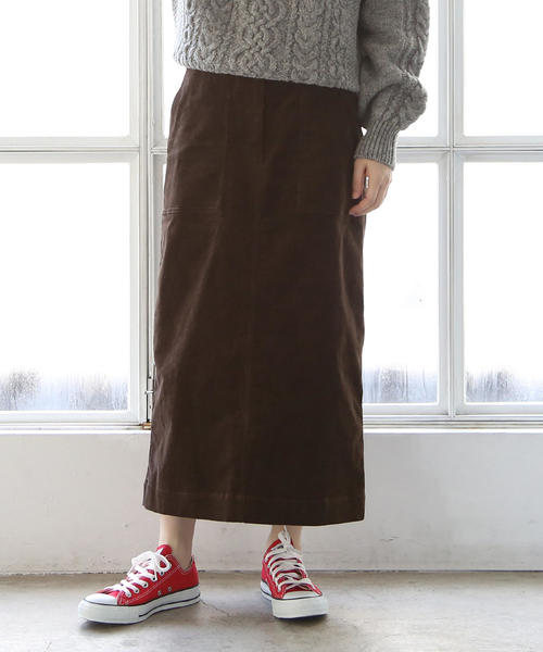 coen(コーエン)の「【『MORE』2月号掲載】コーデュロイストレッチタイトロングスカート(スカート・レディース・ダークグレー/ネイビー/ダークブラウン・SMALL/LARGE/MEDIUM)」の3枚目の写真