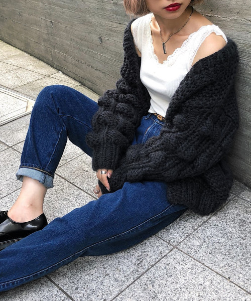 PAGEBOY（ページボーイ）の「ハンドニットエッグカーディガン（カーディガン/ボレロ・レディース・オフホワイト/チャコールグレー/ラベンダー・FREE）」の8枚目の写真