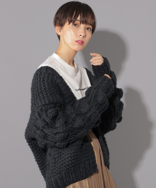 PAGEBOY（ページボーイ）の「ハンドニットエッグカーディガン（カーディガン/ボレロ・レディース・オフホワイト/チャコールグレー/ラベンダー・FREE）」の12枚目の写真