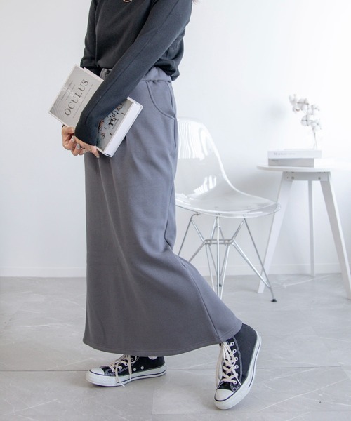 aimoha（アイモハ）の「裏起毛コットンスウェットマキシスカート (AW)（スカート・レディース・ネイビー/グレー/ブラック/杢グレー/グレイッシュベージュ/ブラウン・M/L/XL/S）」の5枚目の写真