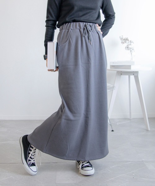 aimoha（アイモハ）の「裏起毛コットンスウェットマキシスカート (AW)（スカート・レディース・ネイビー/グレー/ブラック/杢グレー/グレイッシュベージュ/ブラウン・M/L/XL/S）」の19枚目の写真