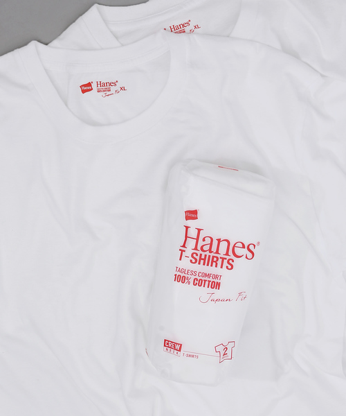 HANES(ヘインズ)の「Hanes/ヘインズ Japan Fit 2pack Tee クルーネック半袖Tシャツ(Tシャツ/カットソー・メンズ・ホワイト・S/M/L/XL)」の1枚目の写真