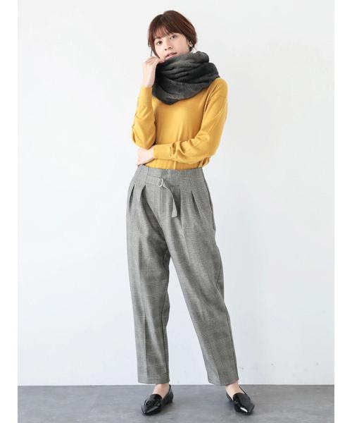 YECCA VECCA（イェッカヴェッカ）の「・ベルト×タックチェック柄パンツ（その他パンツ・レディース・ブラウン/グレー・FREE）」の3枚目の写真
