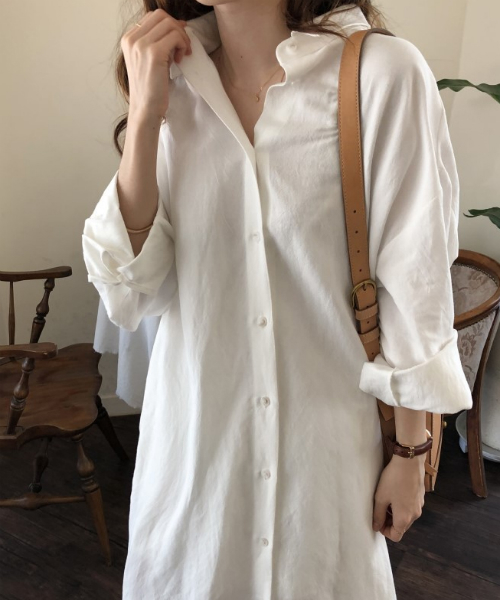 a lot of love（ア ロット オブ ラブ）の「ゆるロングシャツワンピース（シャツワンピース・レディース・ホワイト/ネイビー/ピンク/ブルー/ブルー系その他/ピンク系その他/ブラック/カーキ/ブラウン/ベージュ・S/M/L）」の13枚目の写真