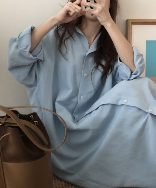 a lot of love（ア ロット オブ ラブ）の「ゆるロングシャツワンピース（シャツワンピース・レディース・ホワイト/ネイビー/ピンク/ブルー/ブルー系その他/ピンク系その他/ブラック/カーキ/ブラウン/ベージュ・S/M/L）」の18枚目の写真