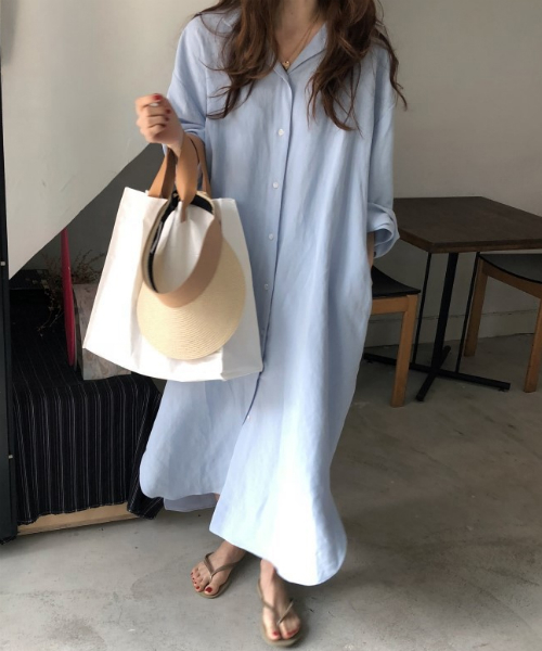 a lot of love（ア ロット オブ ラブ）の「ゆるロングシャツワンピース（シャツワンピース・レディース・ホワイト/ネイビー/ピンク/ブルー/ブルー系その他/ピンク系その他/ブラック/カーキ/ブラウン/ベージュ・S/M/L）」の21枚目の写真