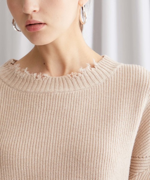 STUDIOUS（ステュディオス）の「【STUDIOUS】クラッシュダメージ ビッグシルエットニット（ニット/セーター・レディース・オフホワイト/パープル/ブラック/ベージュ・FREE）」の11枚目の写真