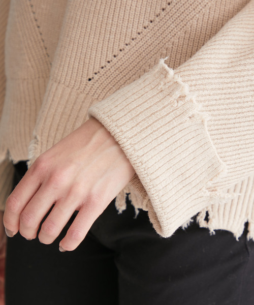 STUDIOUS（ステュディオス）の「【STUDIOUS】クラッシュダメージ ビッグシルエットニット（ニット/セーター・レディース・オフホワイト/パープル/ブラック/ベージュ・FREE）」の12枚目の写真