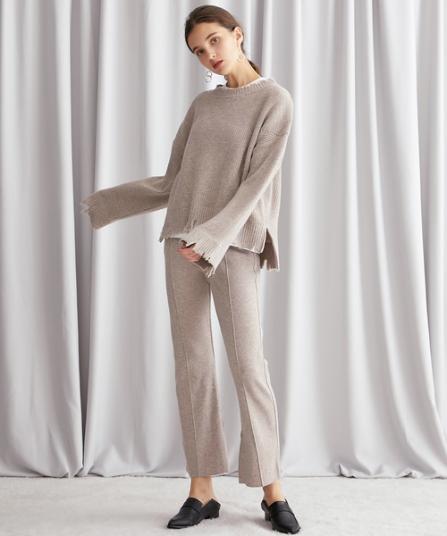 STUDIOUS（ステュディオス）の「【STUDIOUS】クラッシュダメージ ビッグシルエットニット（ニット/セーター・レディース・オフホワイト/パープル/ブラック/ベージュ・FREE）」の16枚目の写真