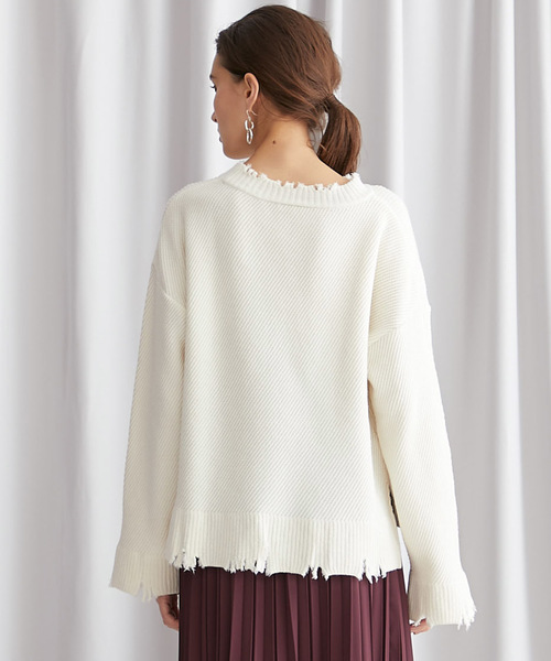 STUDIOUS（ステュディオス）の「【STUDIOUS】クラッシュダメージ ビッグシルエットニット（ニット/セーター・レディース・オフホワイト/パープル/ブラック/ベージュ・FREE）」の20枚目の写真