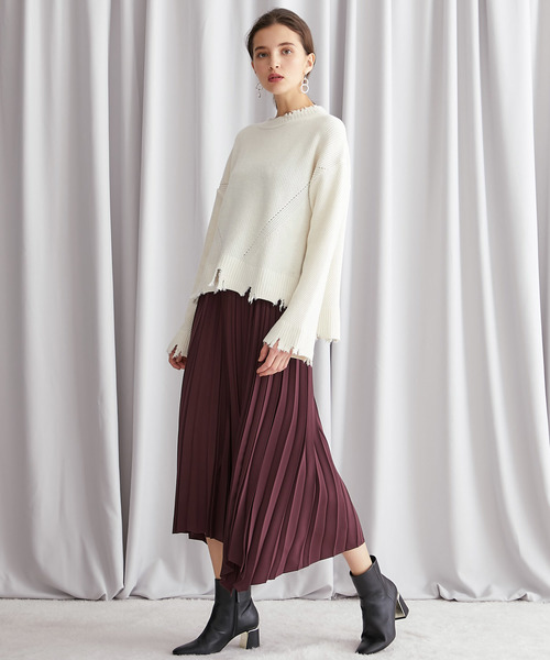 STUDIOUS（ステュディオス）の「【STUDIOUS】クラッシュダメージ ビッグシルエットニット（ニット/セーター・レディース・オフホワイト/パープル/ブラック/ベージュ・FREE）」の19枚目の写真