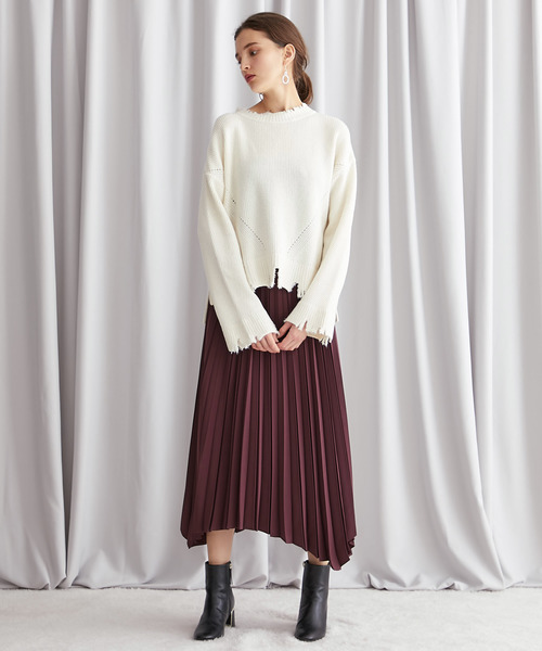 STUDIOUS（ステュディオス）の「【STUDIOUS】クラッシュダメージ ビッグシルエットニット（ニット/セーター・レディース・オフホワイト/パープル/ブラック/ベージュ・FREE）」の18枚目の写真