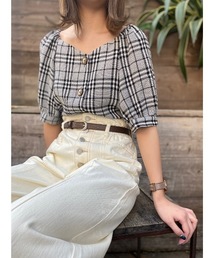 one way | フロントボタンチェックボリュームスリーブ(シャツ/ブラウス)