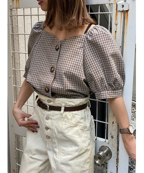 one way（ワンウェイ）の「フロントボタンチェックボリュームスリーブ（シャツ/ブラウス・レディース・ブラック/ベージュ・FREE）」の12枚目の写真