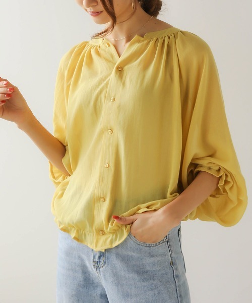 Bab(バブ)の「【WEB限定】2WAYバルーンスリーブブラウス/シースルーギャザートップス(シャツ/ブラウス・レディース・ブラック/オフホワイト/イエロー・38)」の3枚目の写真