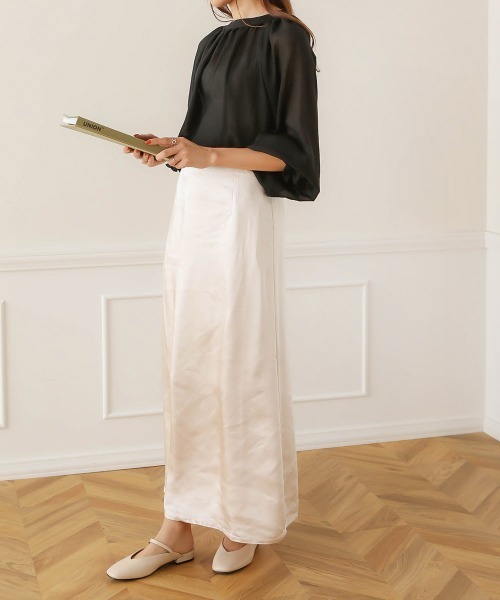 Bab(バブ)の「【WEB限定】2WAYバルーンスリーブブラウス/シースルーギャザートップス(シャツ/ブラウス・レディース・ブラック/オフホワイト/イエロー・38)」の4枚目の写真