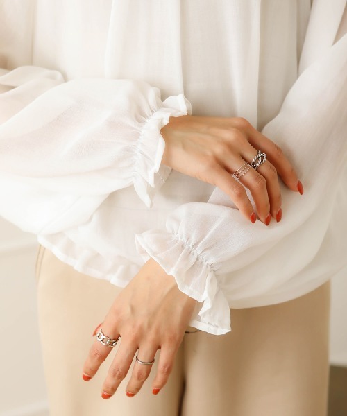 Bab(バブ)の「【WEB限定】2WAYバルーンスリーブブラウス/シースルーギャザートップス(シャツ/ブラウス・レディース・ブラック/オフホワイト/イエロー・38)」の12枚目の写真