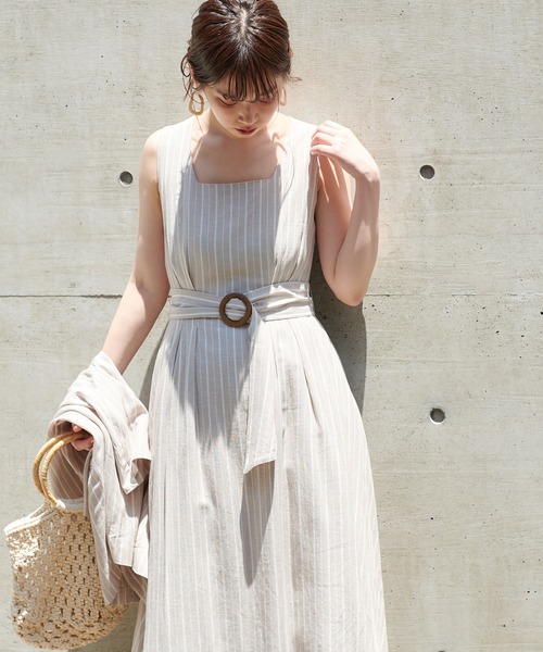 natural couture(ナチュラルクチュール)の「【WEB限定カラー有り】リネンバッククロスジャンバースカート(ジャンパースカート・レディース・ブラック/ベージュ/カーキ/オレンジ/ストライプ・FREE)」の5枚目の写真