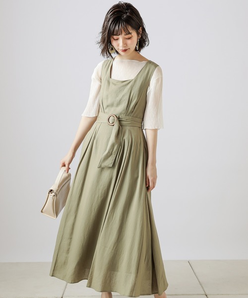 natural couture(ナチュラルクチュール)の「【WEB限定カラー有り】リネンバッククロスジャンバースカート(ジャンパースカート・レディース・ブラック/ベージュ/カーキ/オレンジ/ストライプ・FREE)」の3枚目の写真