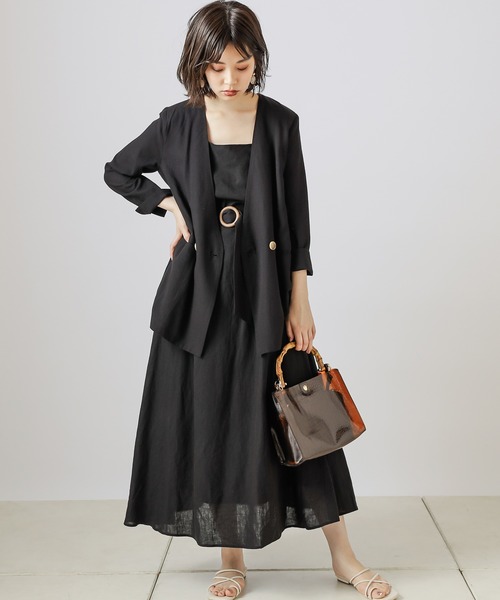 natural couture(ナチュラルクチュール)の「【WEB限定カラー有り】リネンバッククロスジャンバースカート(ジャンパースカート・レディース・ブラック/ベージュ/カーキ/オレンジ/ストライプ・FREE)」の17枚目の写真