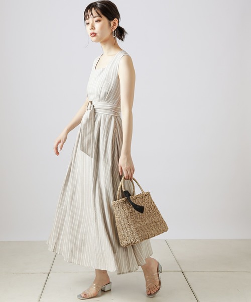natural couture(ナチュラルクチュール)の「【WEB限定カラー有り】リネンバッククロスジャンバースカート(ジャンパースカート・レディース・ブラック/ベージュ/カーキ/オレンジ/ストライプ・FREE)」の22枚目の写真
