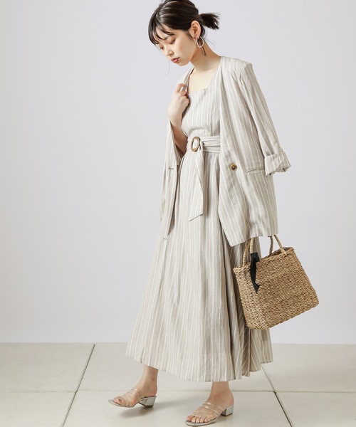 natural couture(ナチュラルクチュール)の「【WEB限定カラー有り】リネンバッククロスジャンバースカート(ジャンパースカート・レディース・ブラック/ベージュ/カーキ/オレンジ/ストライプ・FREE)」の11枚目の写真