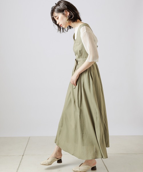 natural couture(ナチュラルクチュール)の「【WEB限定カラー有り】リネンバッククロスジャンバースカート(ジャンパースカート・レディース・ブラック/ベージュ/カーキ/オレンジ/ストライプ・FREE)」の18枚目の写真