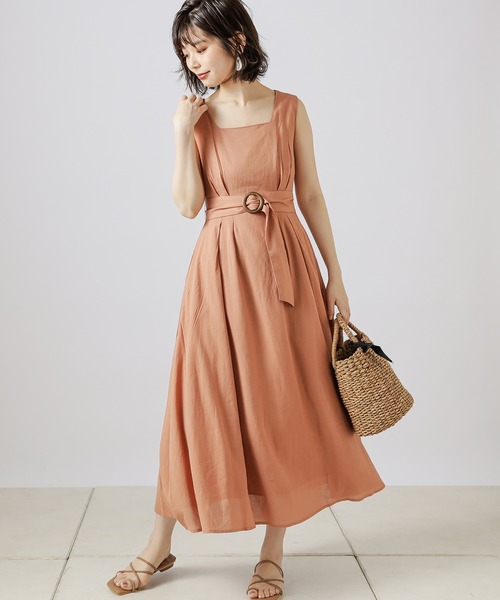 natural couture(ナチュラルクチュール)の「【WEB限定カラー有り】リネンバッククロスジャンバースカート(ジャンパースカート・レディース・ブラック/ベージュ/カーキ/オレンジ/ストライプ・FREE)」の7枚目の写真
