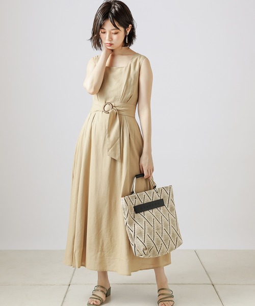 natural couture(ナチュラルクチュール)の「【WEB限定カラー有り】リネンバッククロスジャンバースカート(ジャンパースカート・レディース・ブラック/ベージュ/カーキ/オレンジ/ストライプ・FREE)」の6枚目の写真