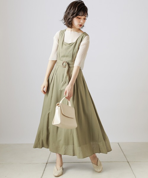 natural couture(ナチュラルクチュール)の「【WEB限定カラー有り】リネンバッククロスジャンバースカート(ジャンパースカート・レディース・ブラック/ベージュ/カーキ/オレンジ/ストライプ・FREE)」の10枚目の写真