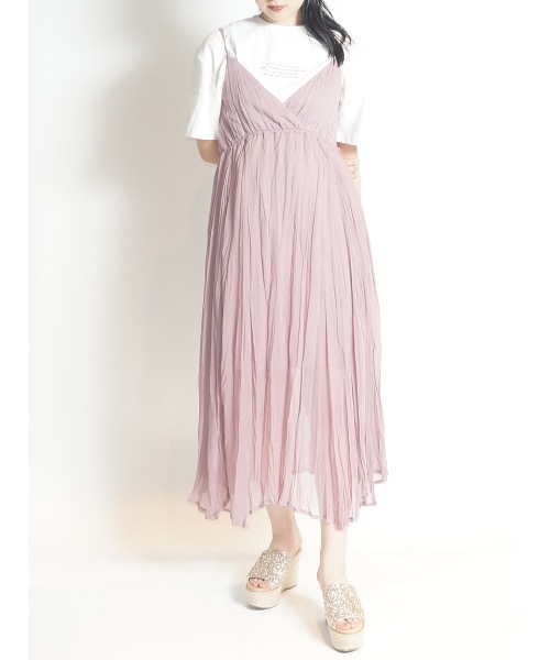 one way（ワンウェイ）の「ワッシャーシアーキャミワンピ（ワンピース・レディース・ピンク/ライトグレー/ベージュ/ブラック・FREE）」の4枚目の写真