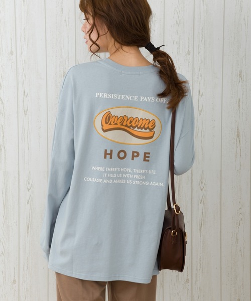 SpRay（スプレイ）の「ＢＡＣＫオーバル貼付けロングTシャツ（Tシャツ/カットソー・レディース・アイボリー/チャコールグレー/グレイッシュベージュ/グリーン/ブルー/ラベンダー・FREE）」の5枚目の写真