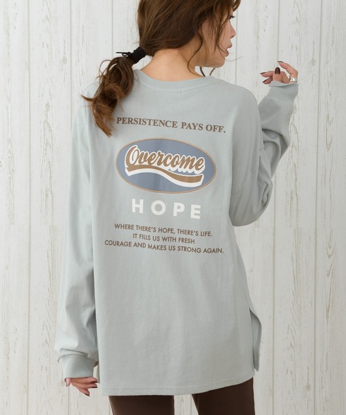 SpRay（スプレイ）の「ＢＡＣＫオーバル貼付けロングTシャツ（Tシャツ/カットソー・レディース・アイボリー/チャコールグレー/グレイッシュベージュ/グリーン/ブルー/ラベンダー・FREE）」の4枚目の写真