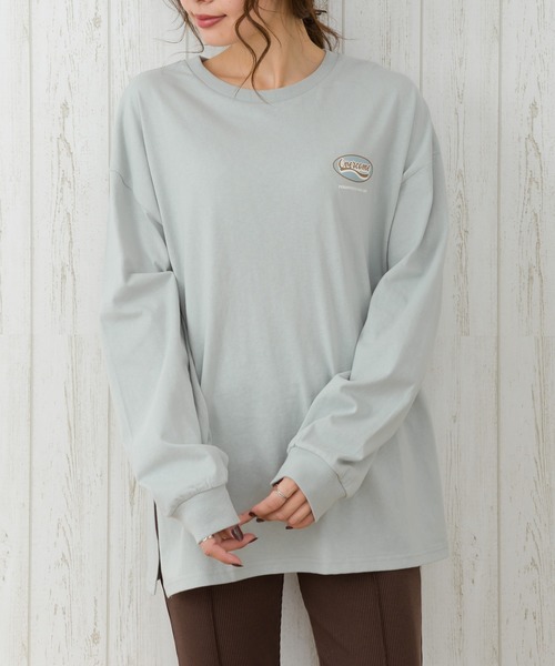 SpRay（スプレイ）の「ＢＡＣＫオーバル貼付けロングTシャツ（Tシャツ/カットソー・レディース・アイボリー/チャコールグレー/グレイッシュベージュ/グリーン/ブルー/ラベンダー・FREE）」の12枚目の写真