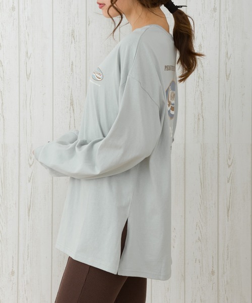 SpRay（スプレイ）の「ＢＡＣＫオーバル貼付けロングTシャツ（Tシャツ/カットソー・レディース・アイボリー/チャコールグレー/グレイッシュベージュ/グリーン/ブルー/ラベンダー・FREE）」の13枚目の写真