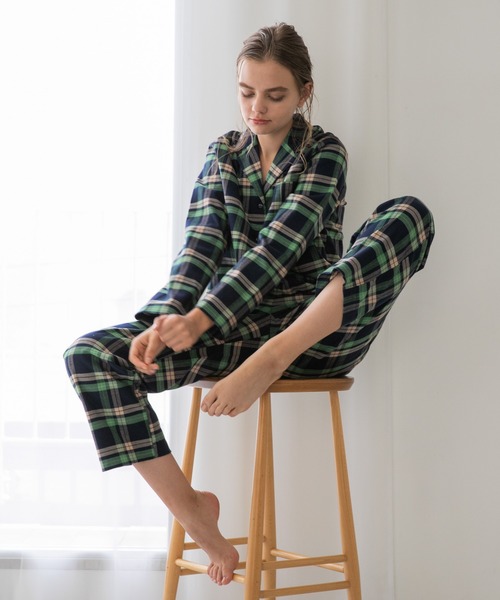 bijorie（ビジュリィ）の「ネルチェックパジャマ／長袖（ルームウェア/パジャマ・レディース・ブルー/グリーン・FREE）」の2枚目の写真