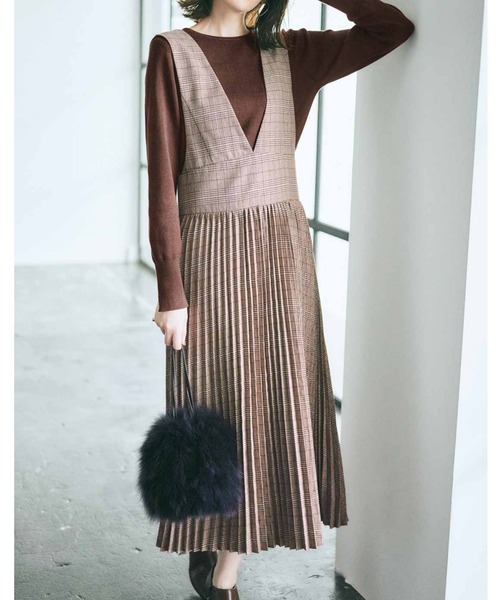 ｉｅｄｉｔ 深ｖネックですっきり着こなせるグレンチェックジャンパースカート ワンピース Iedit イディット のファッション通販 Zozotown