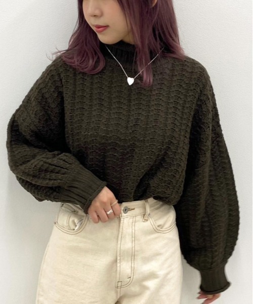 apres jour mignon(アプレジュールミニョン)の「ロールハイネックケーブルニット【ZOZOTOWN限定アイテム】(ニット/セーター・レディース・ダークブラウン/モスグリーン/ホワイト系その他/ダークブルー・X-LARGE/フリー)」の6枚目の写真