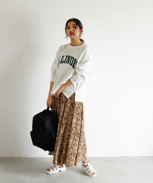 Auntie Rosa Holiday(アンティローザホリデー)の「ゼブラ柄ロングティアードスカート(スカート・レディース・ホワイト/ベージュ/グリーン・FREE)」の5枚目の写真