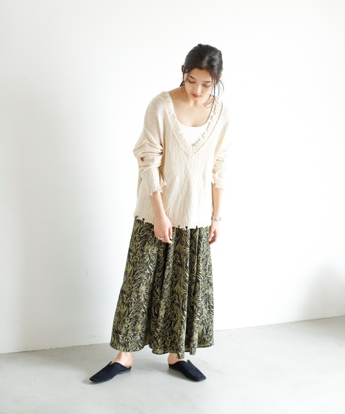 Auntie Rosa Holiday(アンティローザホリデー)の「ゼブラ柄ロングティアードスカート(スカート・レディース・ホワイト/ベージュ/グリーン・FREE)」の16枚目の写真