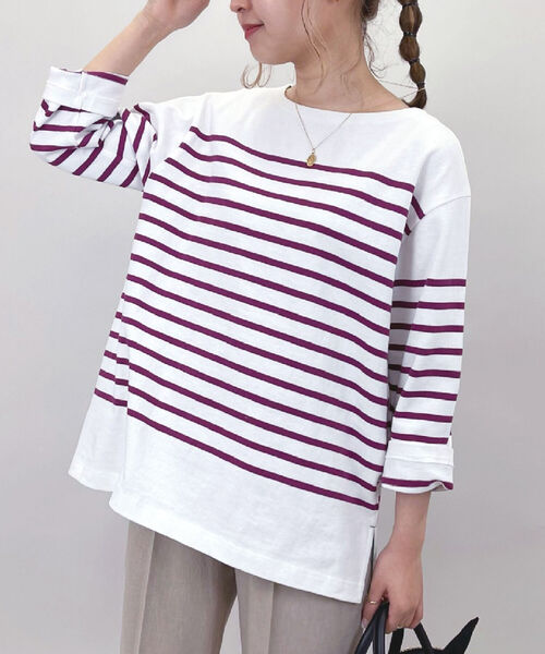 fredy repit(フレディレピ)の「パネルボーダー天竺プルオーバーカットソー(Tシャツ/カットソー・レディース・パープル系3/ブラウン系その他3/イエロー系3・38)」の2枚目の写真