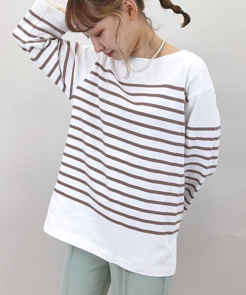 fredy repit(フレディレピ)の「パネルボーダー天竺プルオーバーカットソー(Tシャツ/カットソー・レディース・パープル系3/ブラウン系その他3/イエロー系3・38)」の1枚目の写真