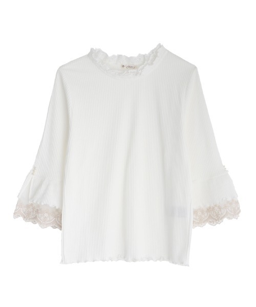 axes femme(アクシーズファム)の「袖口レースデザインリブPO(Tシャツ/カットソー・レディース・ピンク/キナリ/ブラック・MEDIUM)」の1枚目の写真