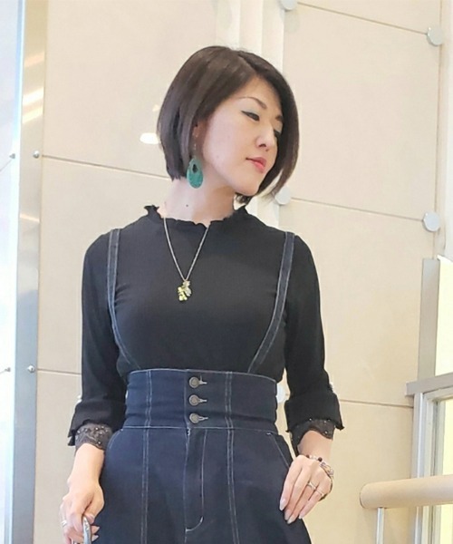 axes femme(アクシーズファム)の「袖口レースデザインリブPO(Tシャツ/カットソー・レディース・ピンク/キナリ/ブラック・MEDIUM)」の3枚目の写真